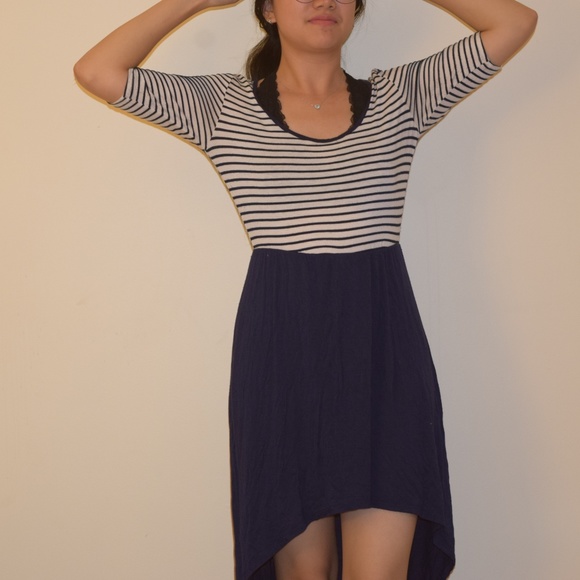 Navy Blue Dress with White Top and Stripes - Picture 4 of 4
